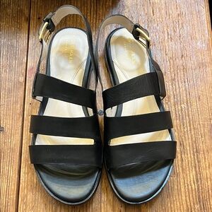 Cole Haan Black Leather Triple-Strap Slingback Sandals